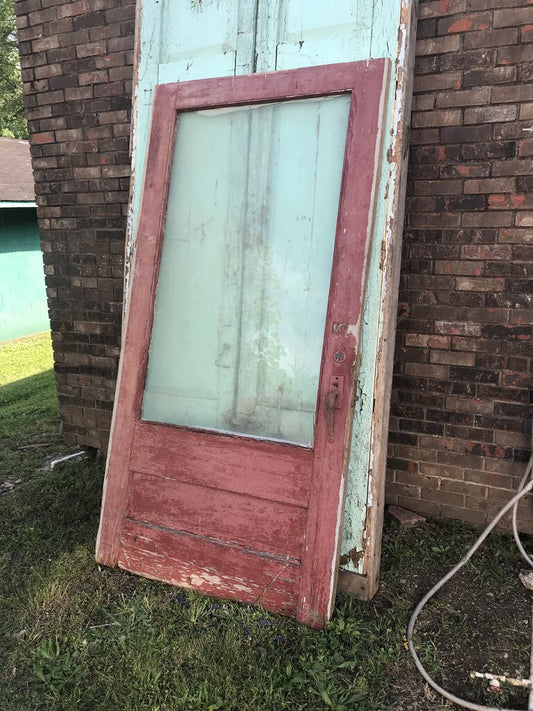 Vintage Industrial Red Glass Wood Door