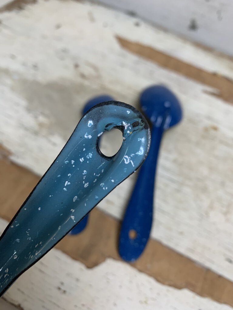 Vintage Blue Speckled Enamel Enamelware Spoon Teaspoons and Tablespoon