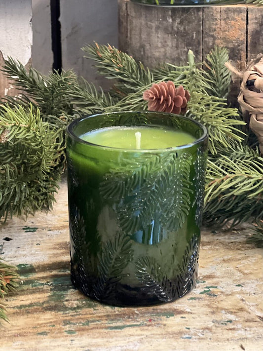 Green glass fraiser fir candle