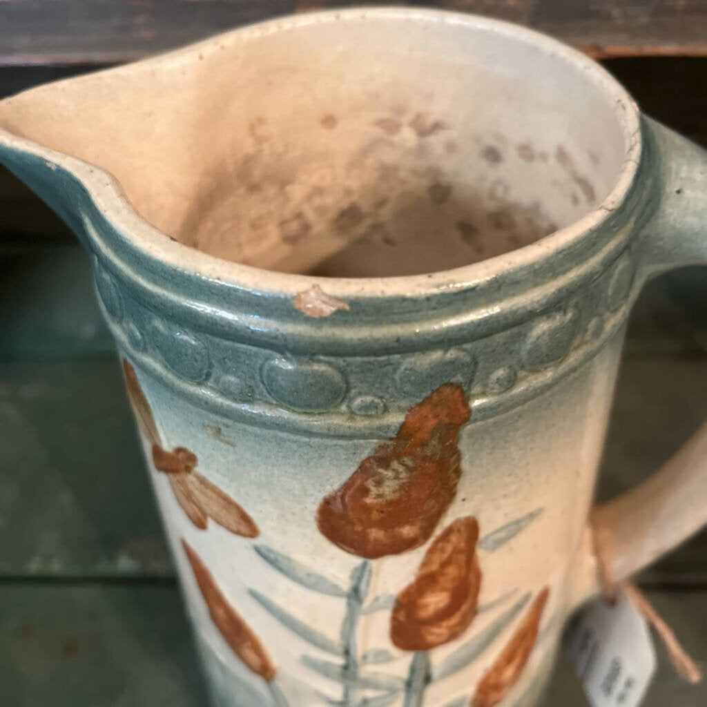 1910s ROSEVILLE GOLDEN ROD PITCHER CATTAILS BUTTERFLY