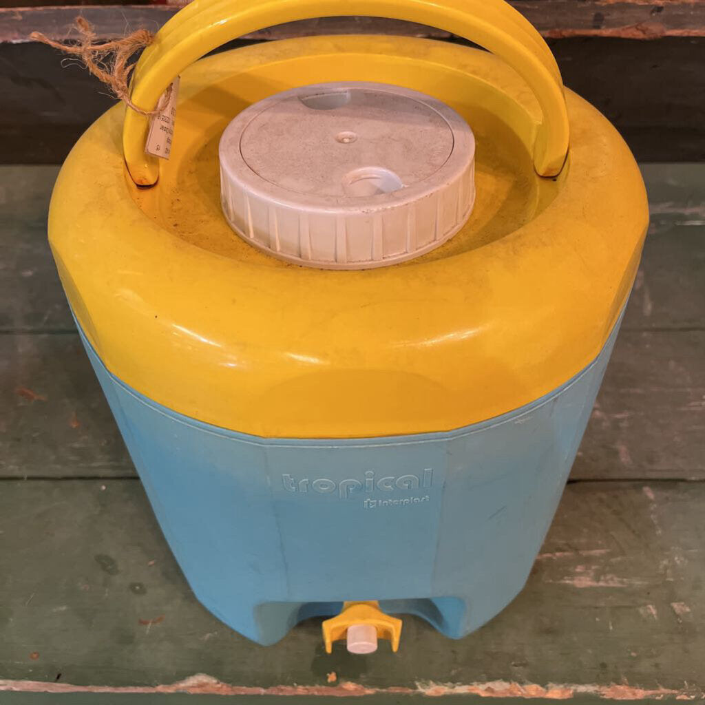 VINTAGE RTROPICAL INTERPLAST WATER COOLER JUG BLUE AND YELLOW