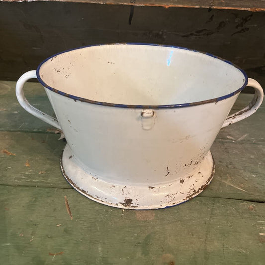 ENAMEL SIEVE KITCHEN STRAINER WHITE WITH BLUE TRIM