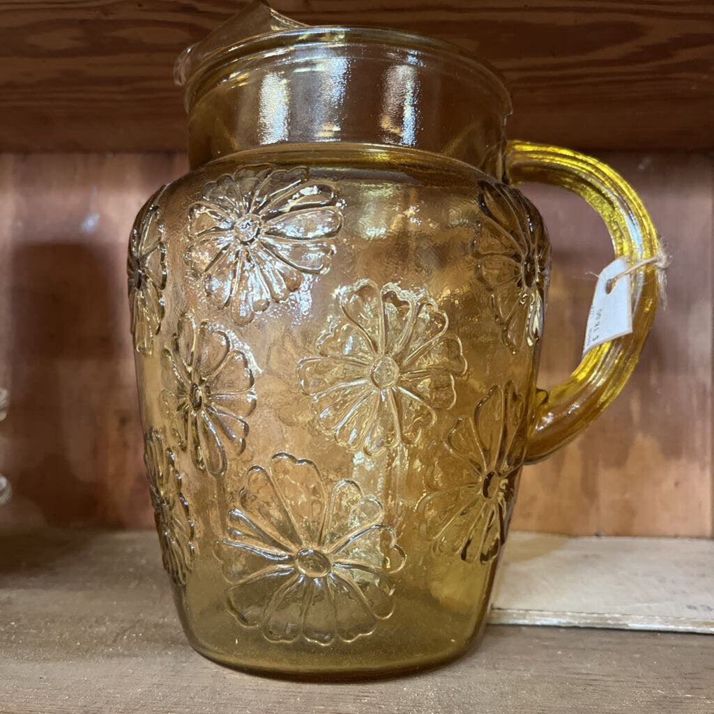 ANCHOR HOCKING SPRING SONG HONEY GOLD GLASS PITCHER