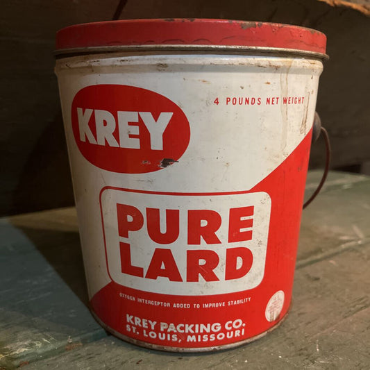 VINTAGES 1960s KREY PACKING CO LARD TIN CAN 4 POUNDS