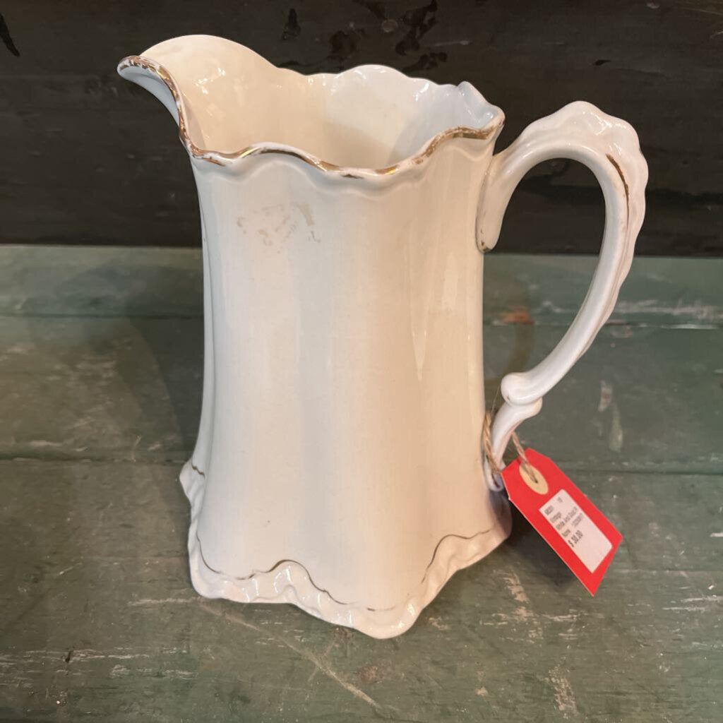 W.C. CO. WHITE AND GOLD PITCHER WITH HANDLE