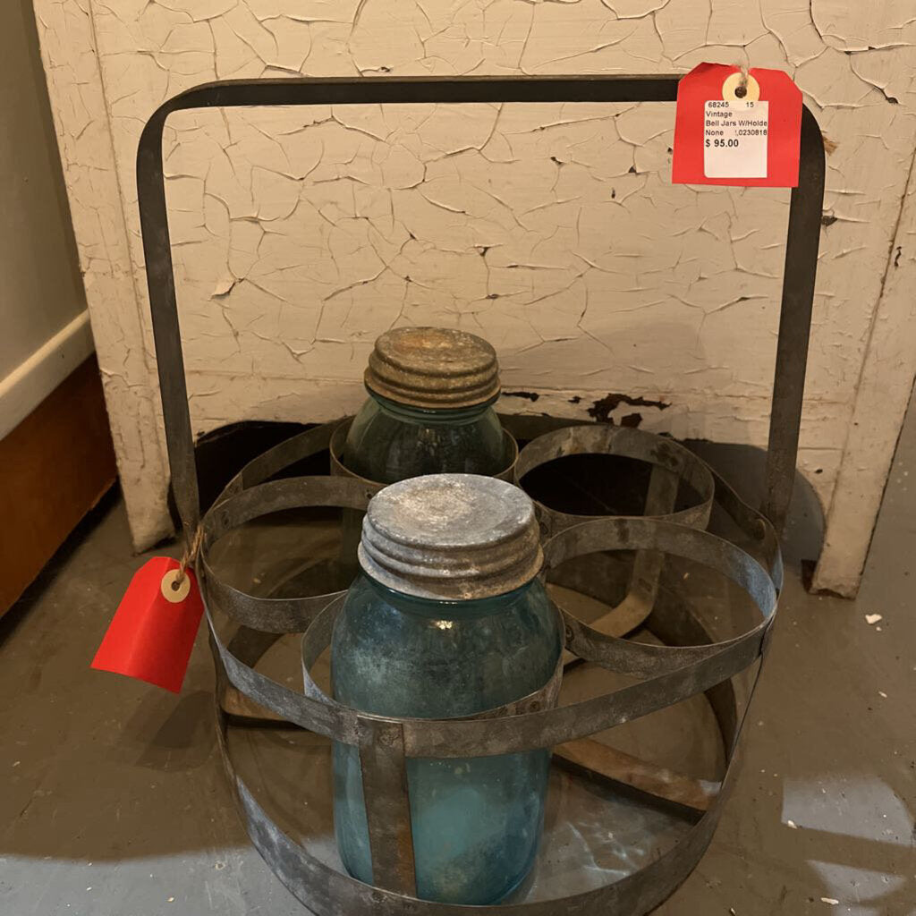 VINTAGE METAL MILK JAR BOTTLE CADDY