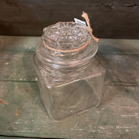 VINTAGE CLEAR GLASS JAR APOTHECARY RECTANGLE WITH LID