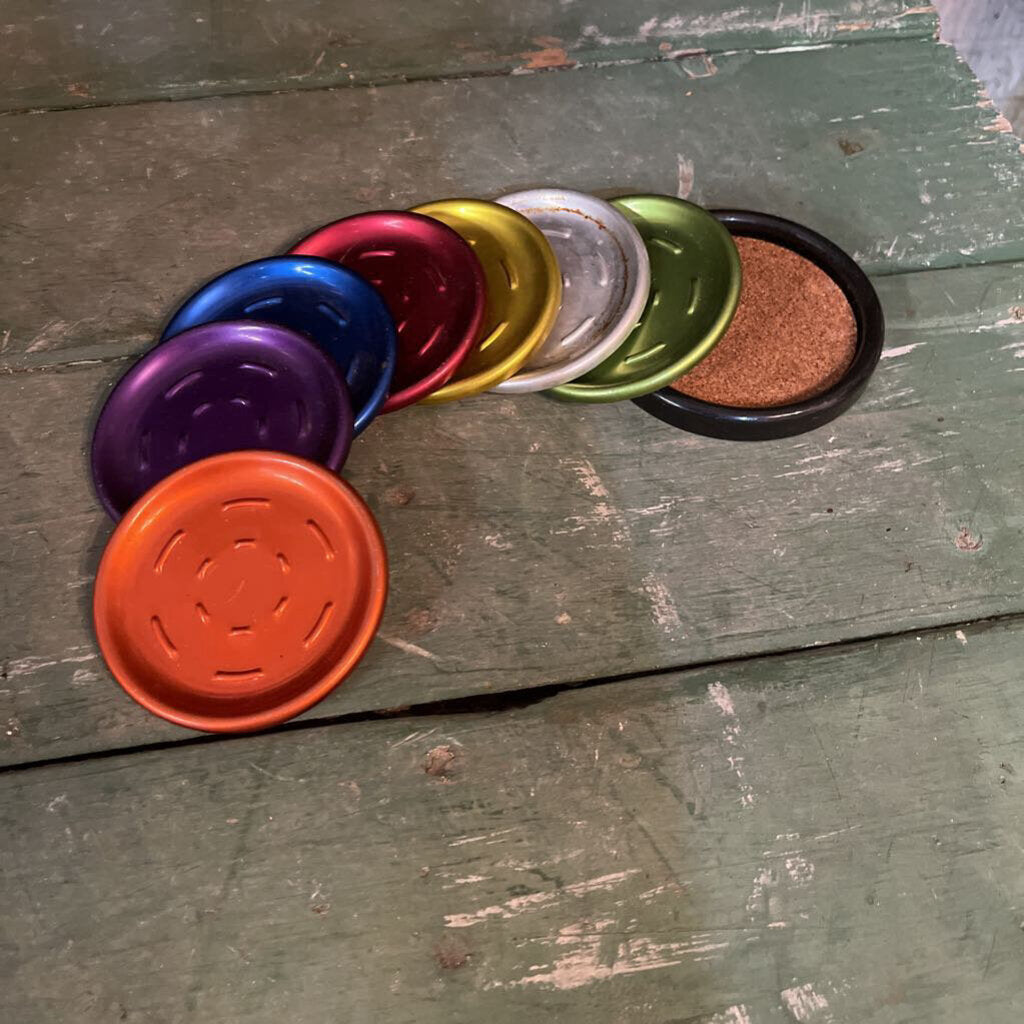 1950s SET OF 7 ANODIZED ALUMINUM COASTERS