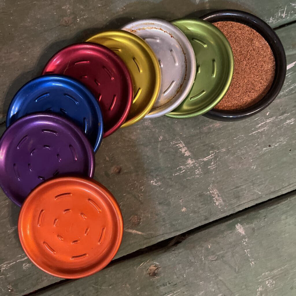 1950s SET OF 7 ANODIZED ALUMINUM COASTERS