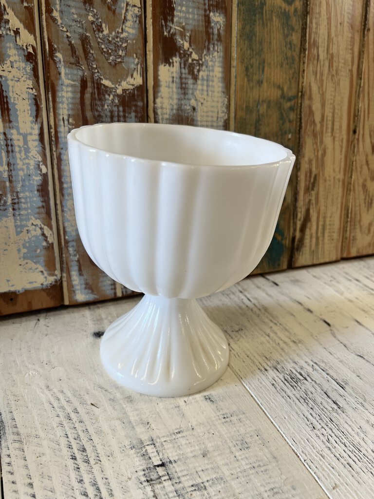 MILK GLASS RIBBED COMPOTE DISH