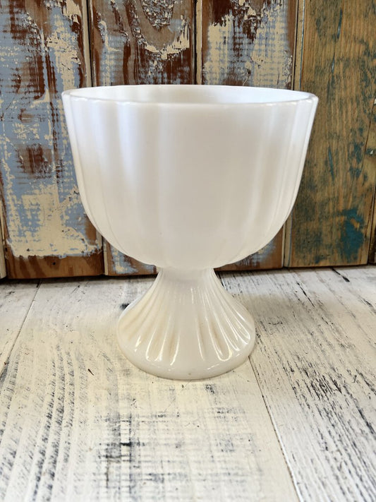 MILK GLASS RIBBED COMPOTE DISH