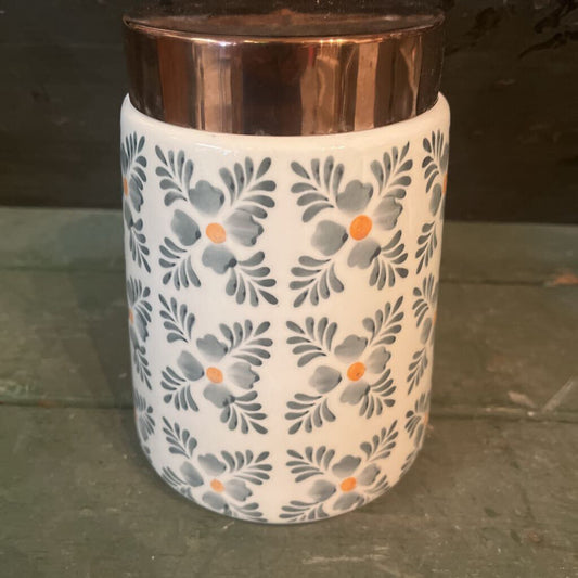 THRESHOLD CANISTER FLORAL WITH BRONZE LID