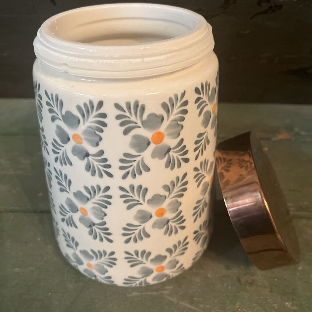 THRESHOLD CANISTER FLORAL WITH BRONZE LID