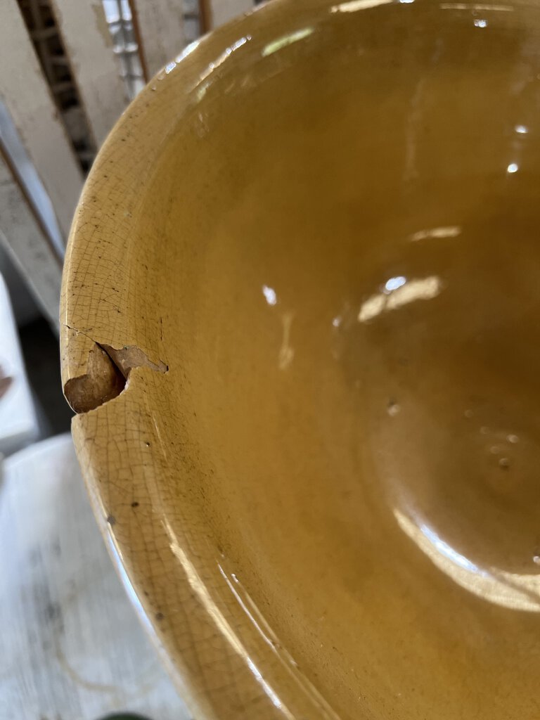 ANTIQUE STONEWARE BATTER BOWL YELLOW WARE POTTERY