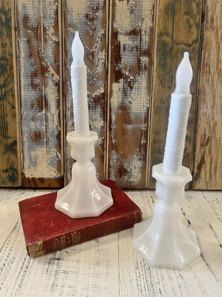 PAIR VINTAGE ANCHOR HOCKING CANDLE STICKS