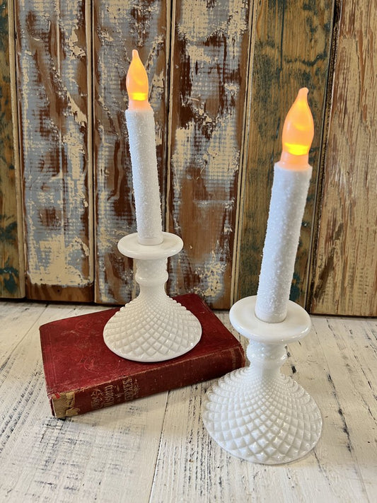 PAIR OF WESTMORELAD MILK GLASS CANDLESTICKS