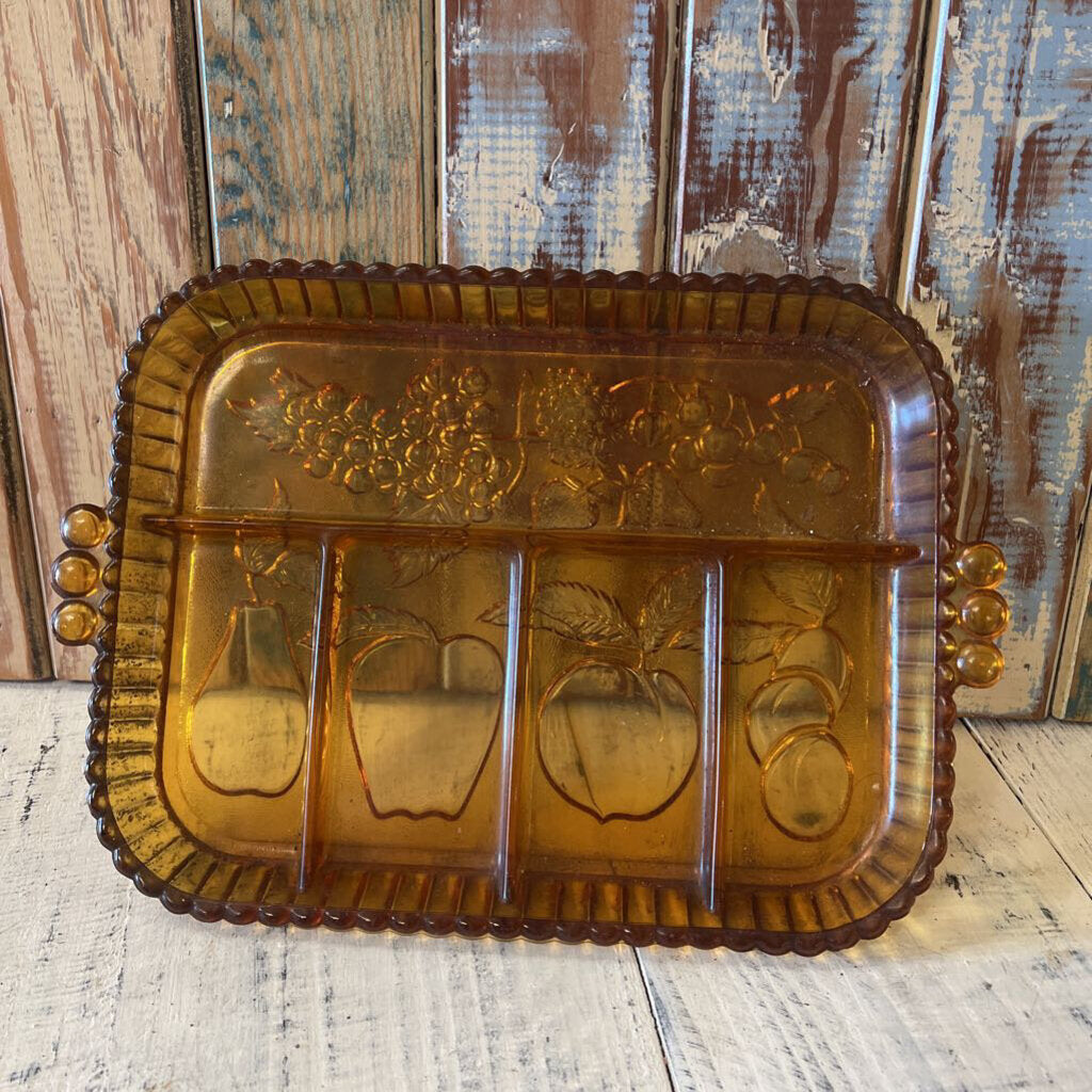 VINTAGE INDIANA GLASS CO AMBER RELISH TRAY