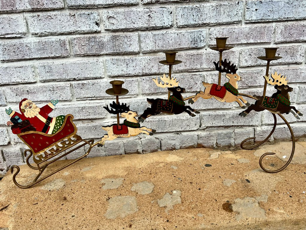 VINTAGE LENOX SANTA AND REINDEER CANDLE HOLDER