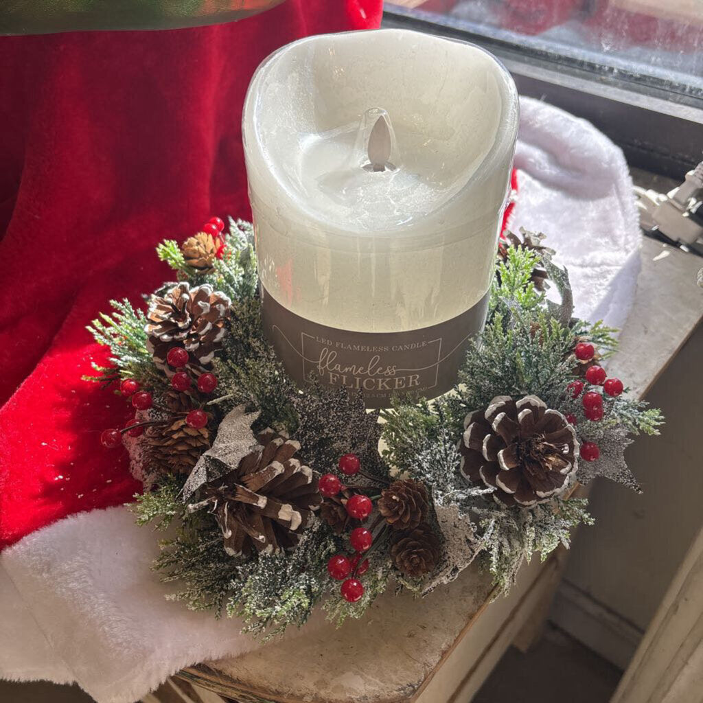 SNOWY CEDAR WREATH/CANDLE RING