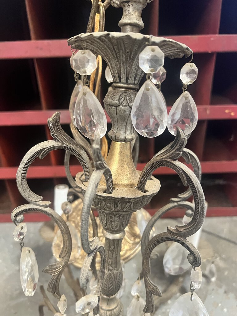 BRASS CHANDELIER W/ PRISIMS