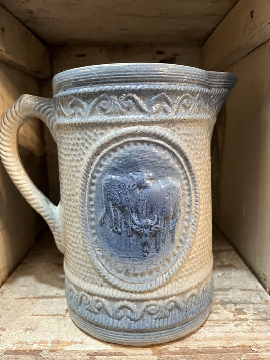 VINTAGE SALT GLAZE PITCHER WITH COWS