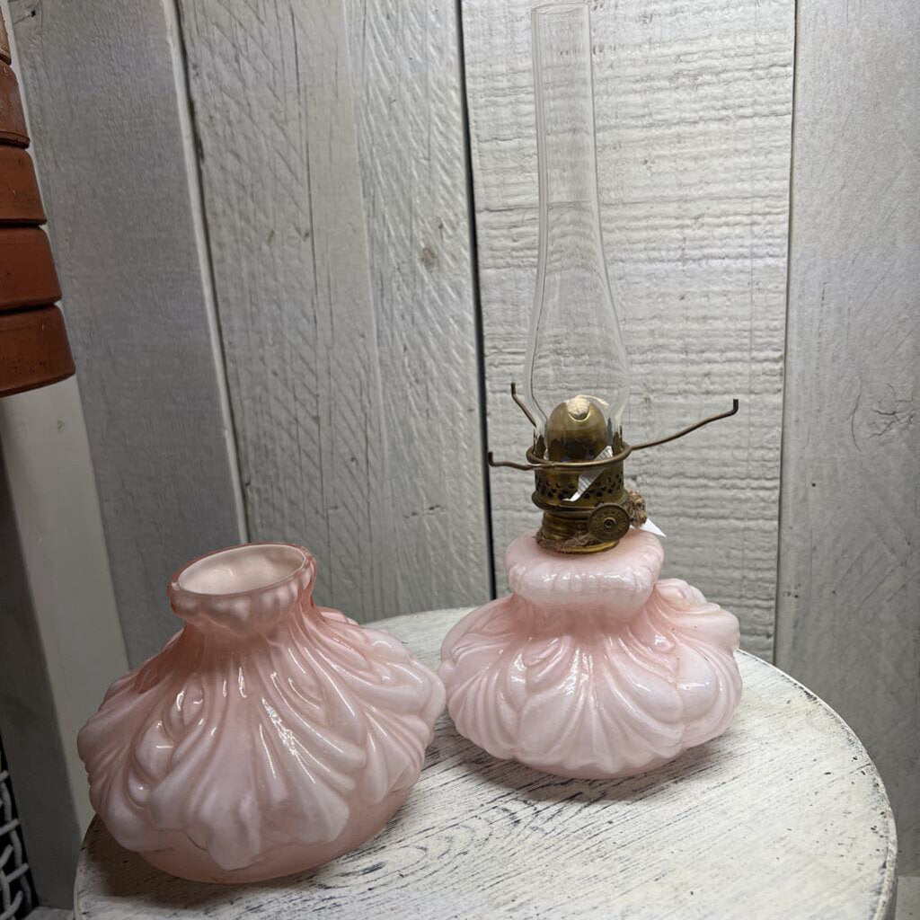 VINTAGE SATIN GLASS HURRICANE LAMP